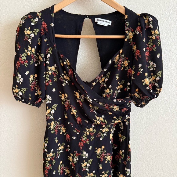 Reformation Black Floral Midi Dress Size 8 - Picture 3 of 10